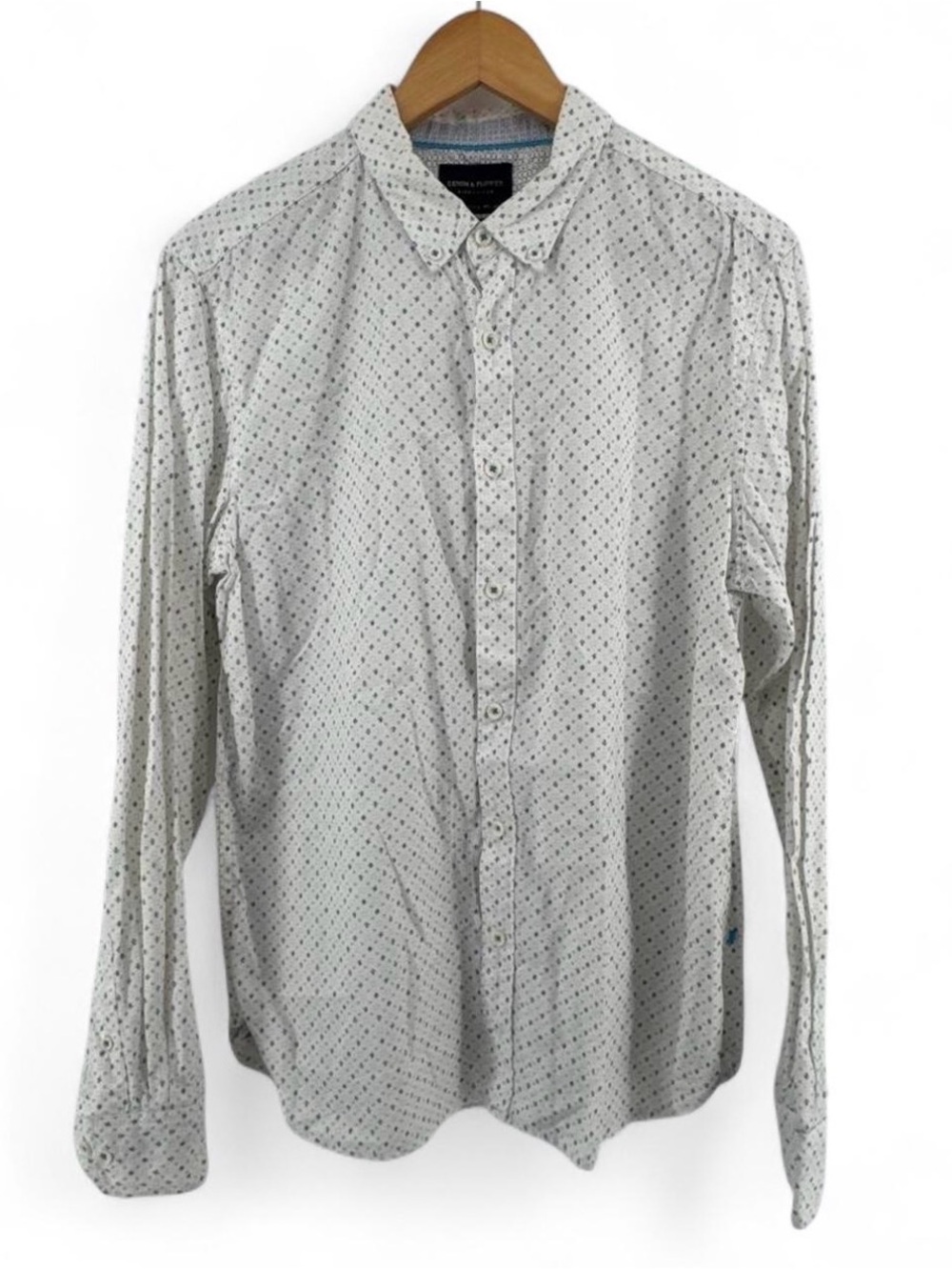 Denim &‎ Flower White Long-Sleeve Button-Down Shirt with Micro Dot Print